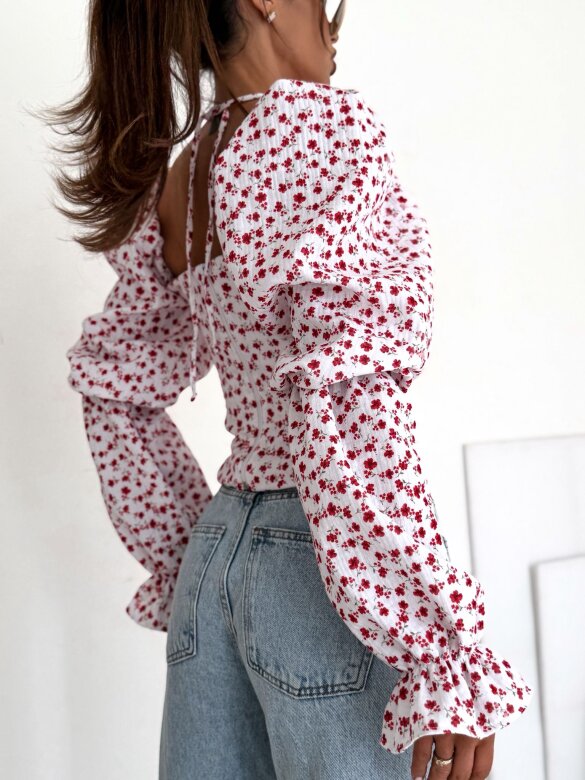 Bluzka Denira hiszpanka z różą biało-czerwona