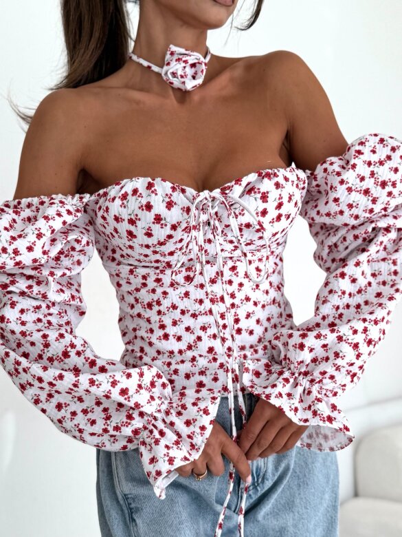Bluzka Denira hiszpanka z różą biało-czerwona