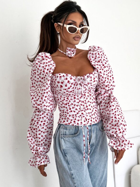 Bluzka Denira hiszpanka z różą biało-czerwona