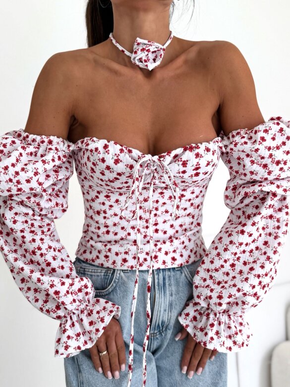 Bluzka Denira hiszpanka z różą biało-czerwona
