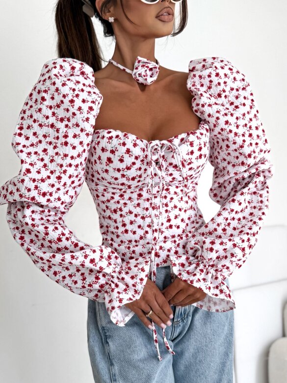 Bluzka Denira hiszpanka z różą biało-czerwona