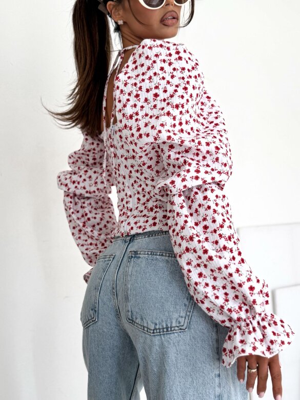 Bluzka Denira hiszpanka z różą biało-czerwona