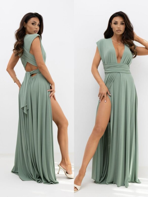 Dress Mally maxi with viscose matcha