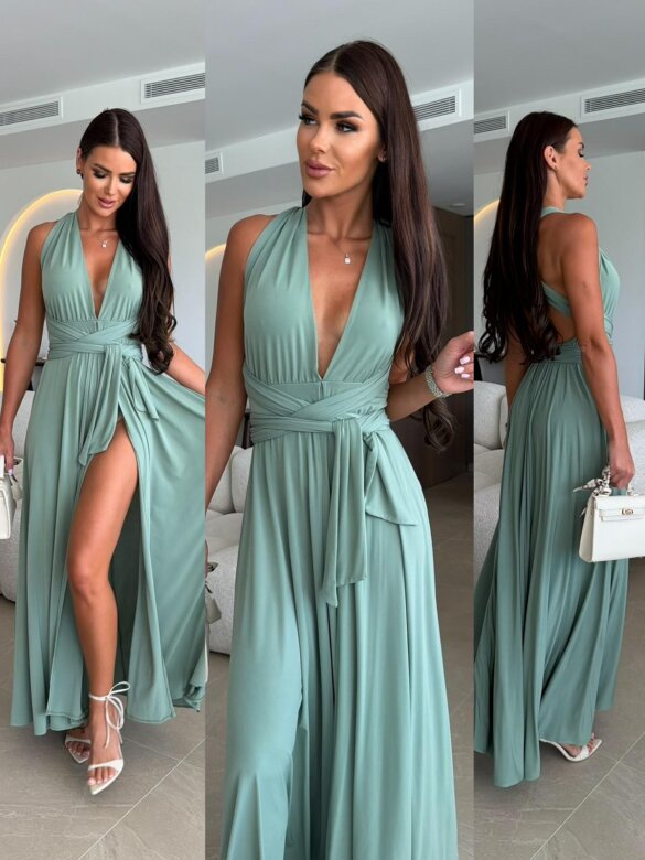 Dress Mally maxi with viscose matcha