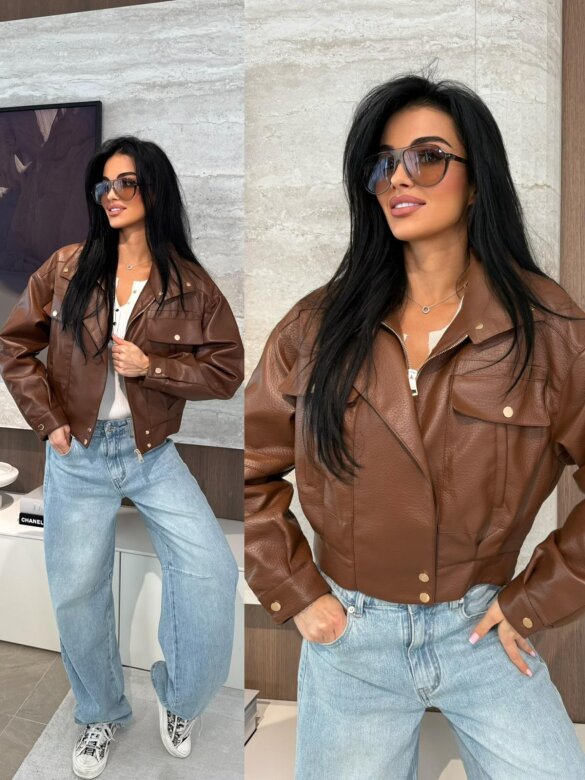 Kurtka Yesa eko skóra brązowa