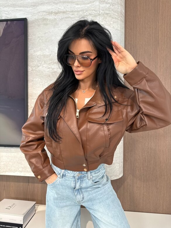 Kurtka Yesa eko skóra brązowa