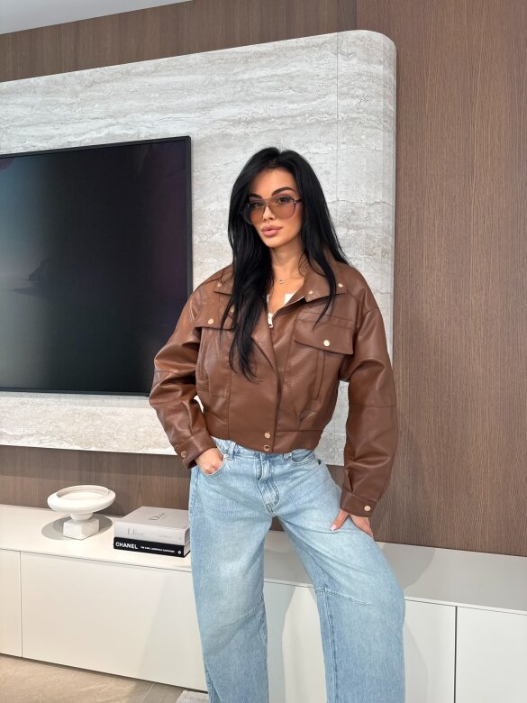 Kurtka Yesa eko skóra brązowa