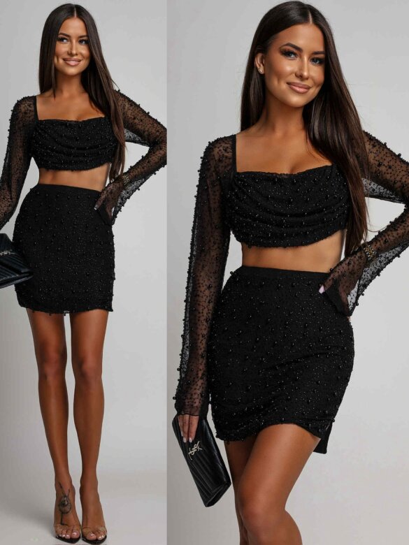 Komplet 2w1 Harrow z perłami czarny