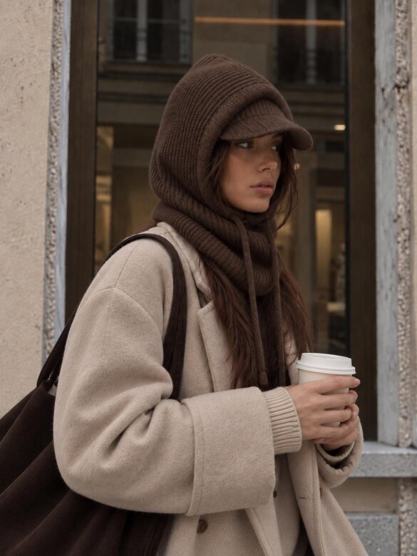 Komplet 2w1 Fashion z wełną czekoladowy