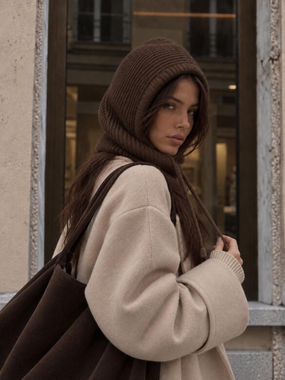 Komplet 2w1 Fashion z wełną czekoladowy