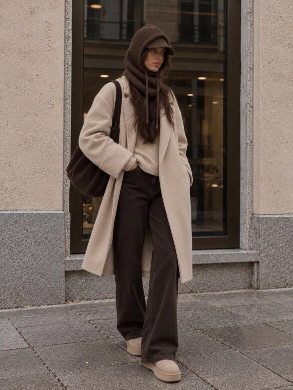 Komplet 2w1 Fashion z wełną czekoladowy