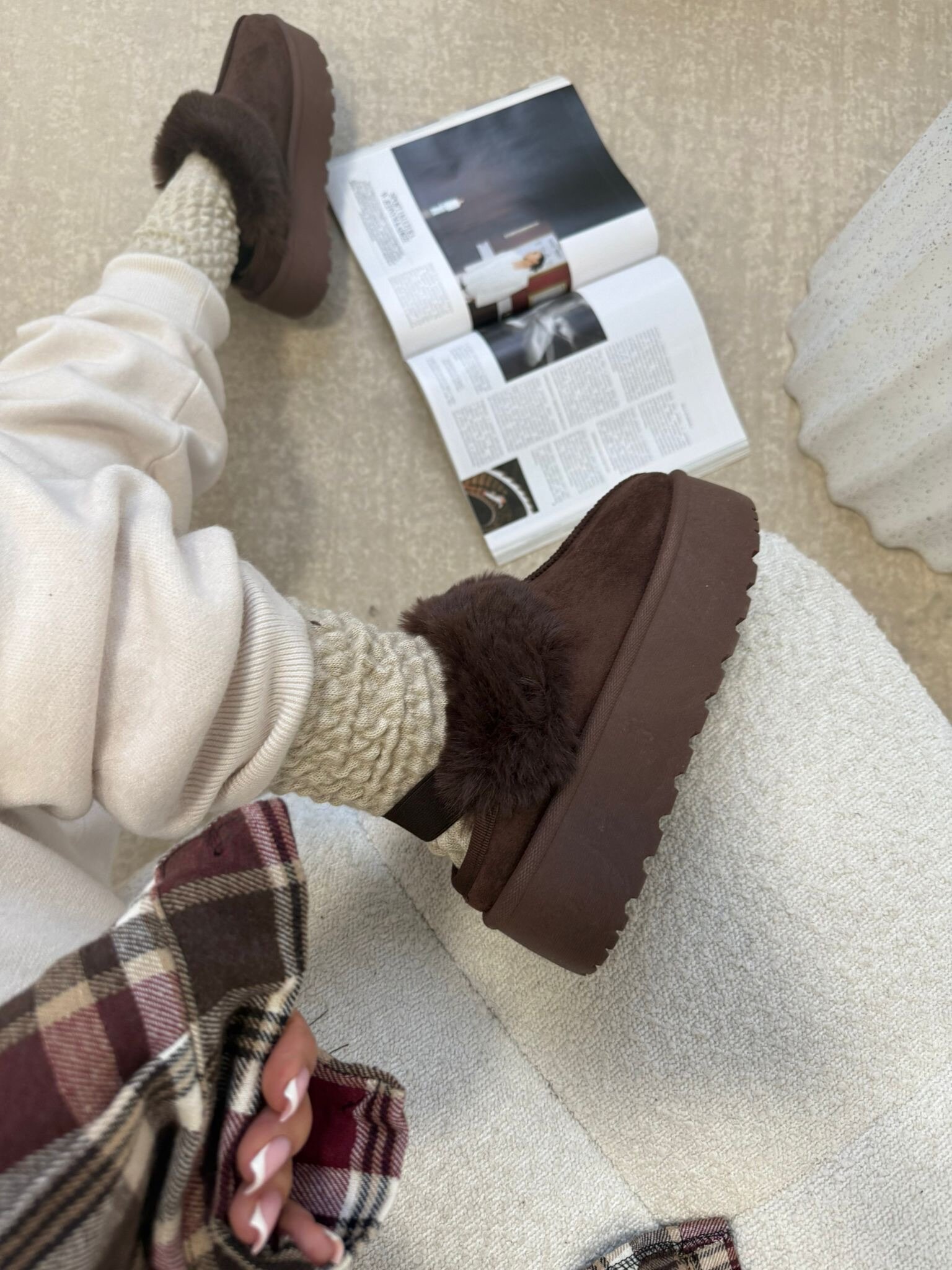 Botki Faure ocieplane czekoladowe