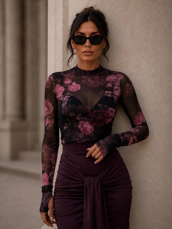 Blouse Lesillo with net black-pink