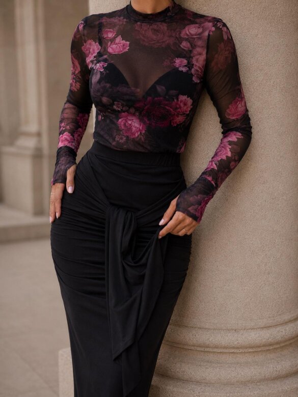 Blouse Lesillo with net black-pink