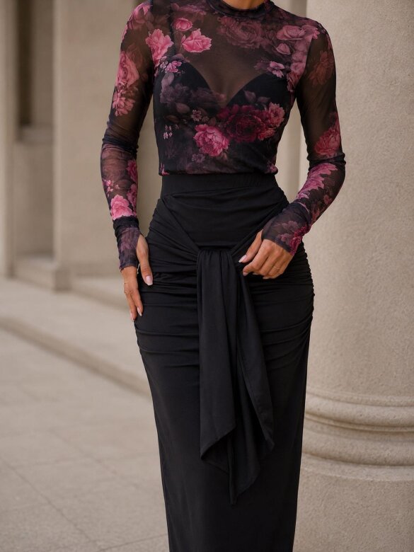 Blouse Lesillo with net black-pink