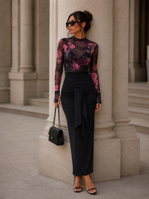 Blouse Lesillo with net black-pink