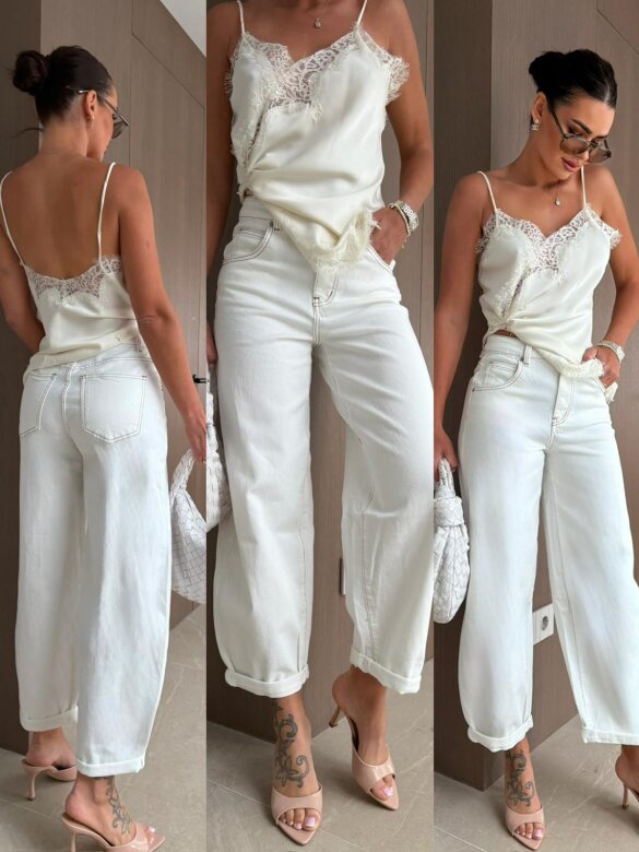 Spodnie Soliere balloon jeans białe