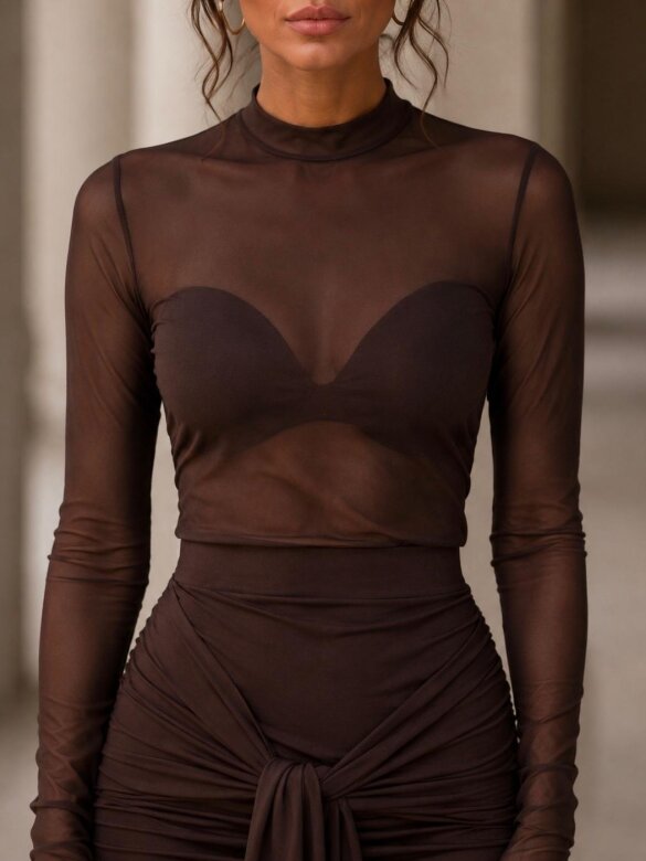 Blouse Lesillo with net chocolate