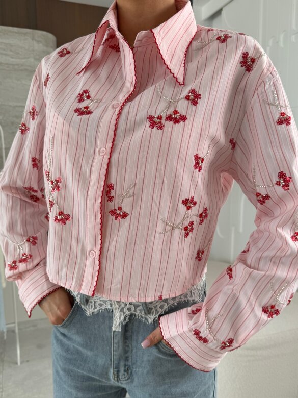 Koszula Lagos short pudrowo-czerwona