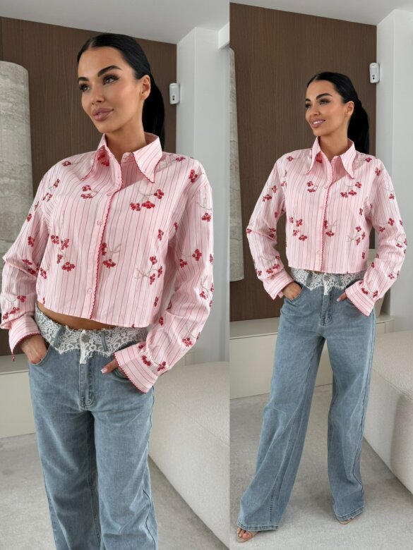 Koszula Lagos short pudrowo-czerwona