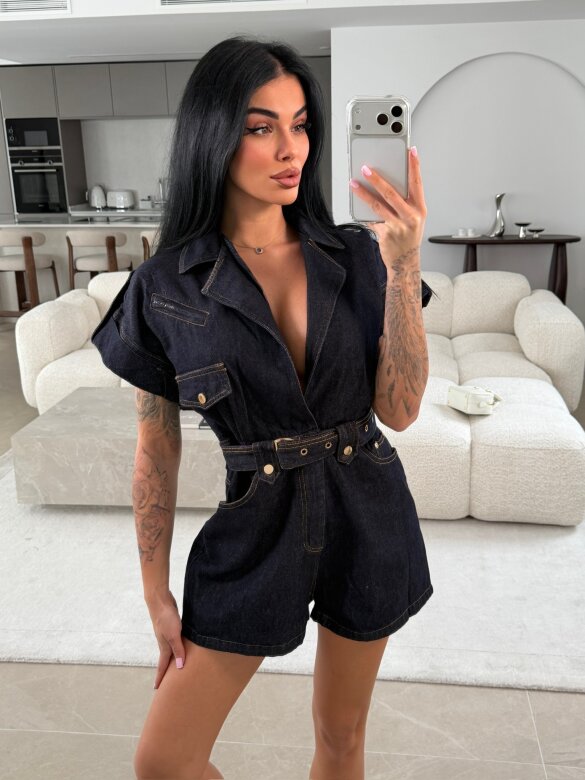 Kombinezon Mequi jeans ciemnoniebieski