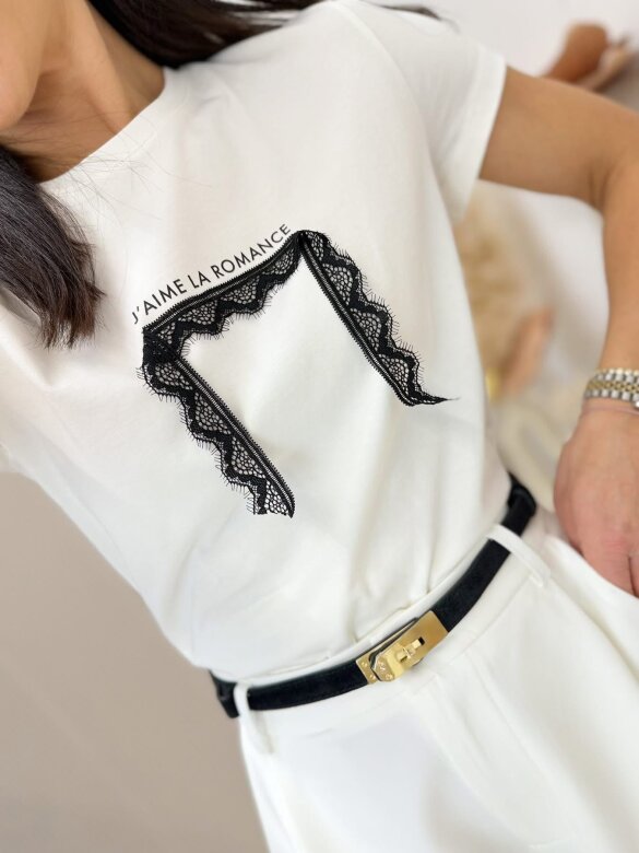 T-shirt Milore z koronką biały