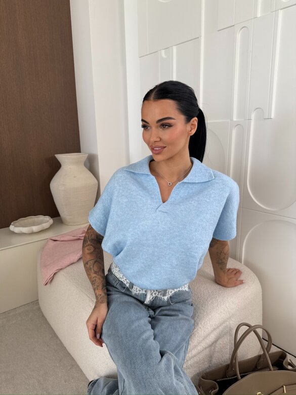 Sweter Veleta z kołnierzem niebieski