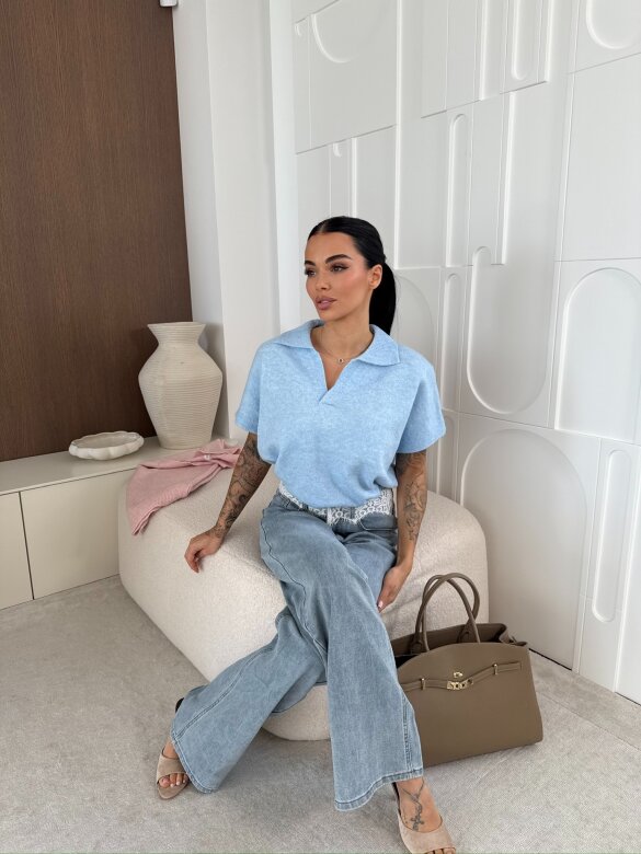 Sweter Veleta z kołnierzem niebieski