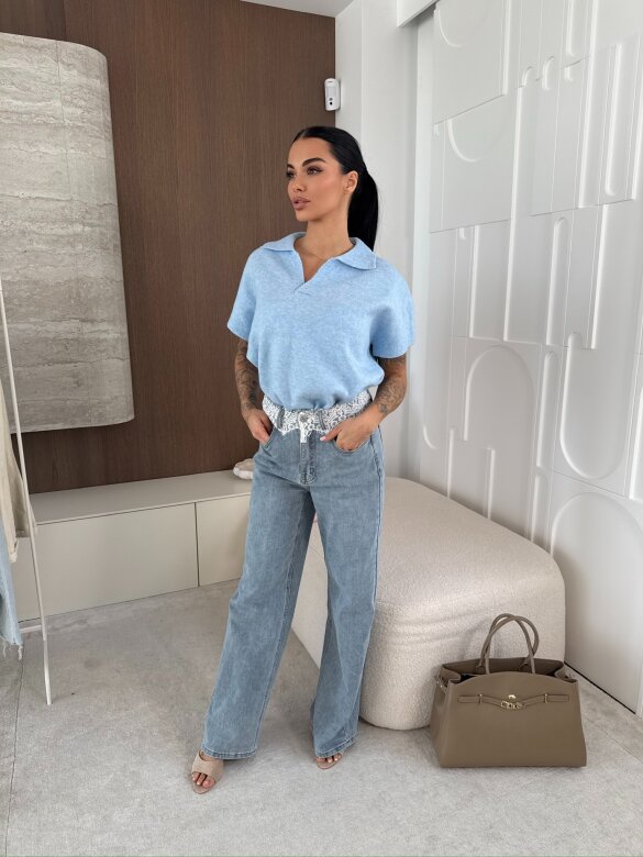 Sweter Veleta z kołnierzem niebieski