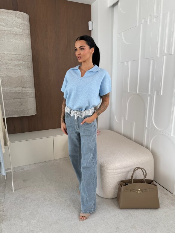 Sweter Veleta z kołnierzem niebieski