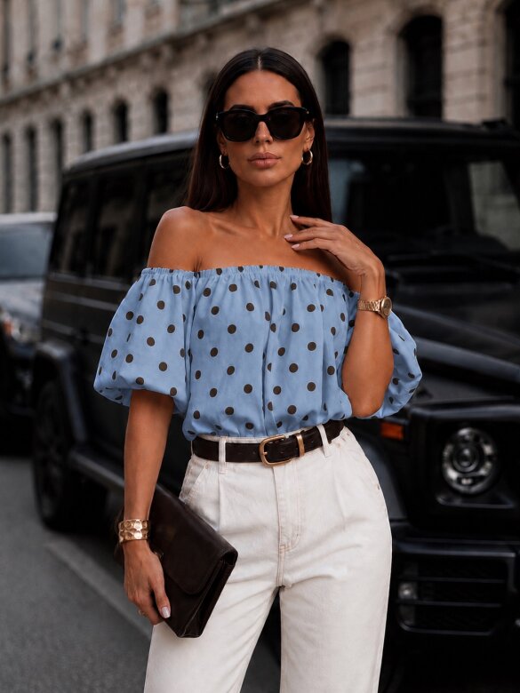 Bluzka Classy Dots z bawełną niebiesko-czekoladowa