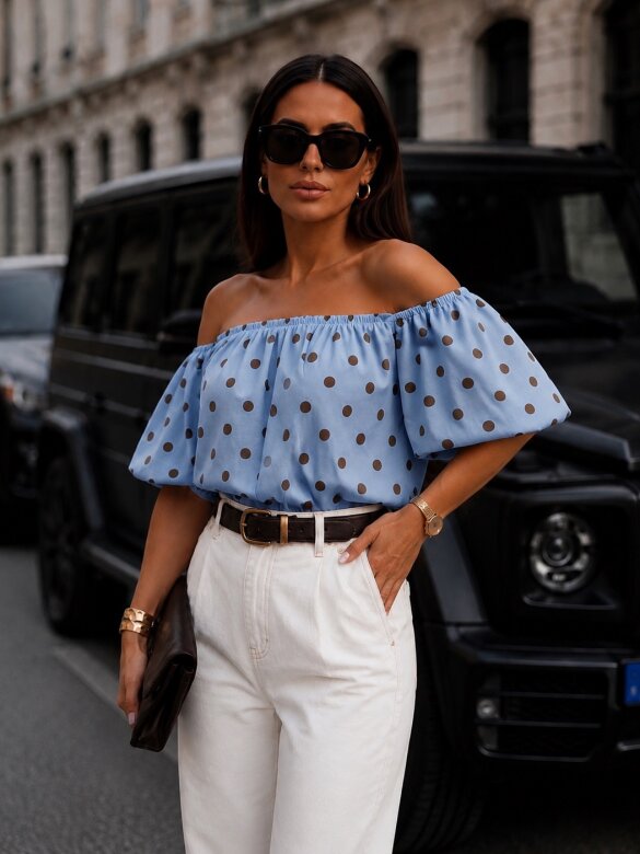 Bluzka Classy Dots z bawełną niebiesko-czekoladowa