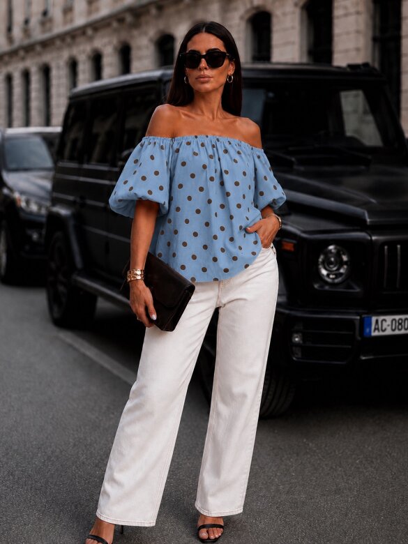 Bluzka Classy Dots z bawełną niebiesko-czekoladowa
