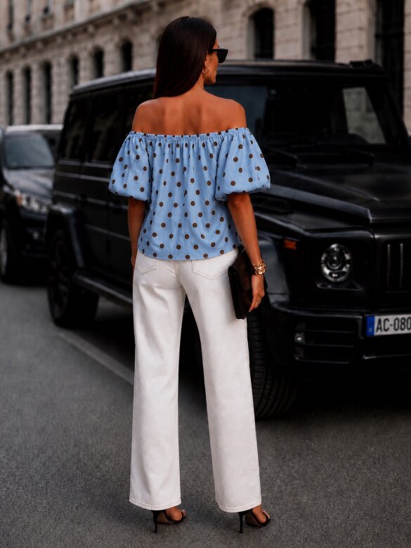 Bluzka Classy Dots z bawełną niebiesko-czekoladowa
