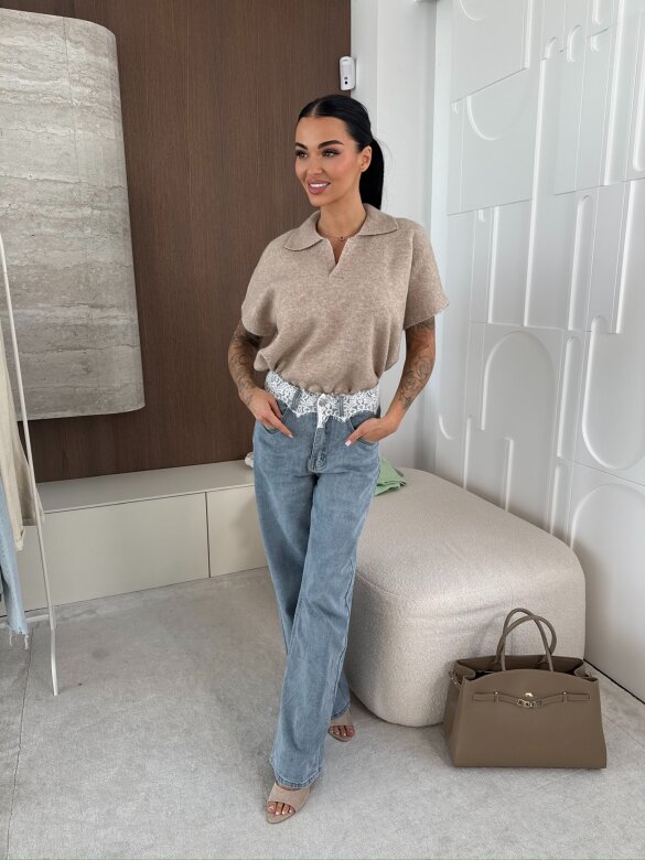 Sweter Veleta z kołnierzem beżowy