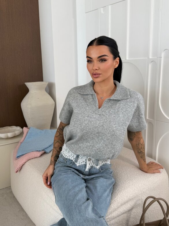 Sweter Veleta z kołnierzem szary