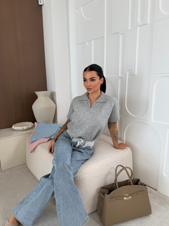 Sweter Veleta z kołnierzem szary