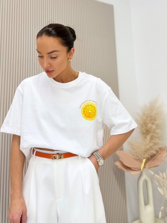 T-shirt Orange biały