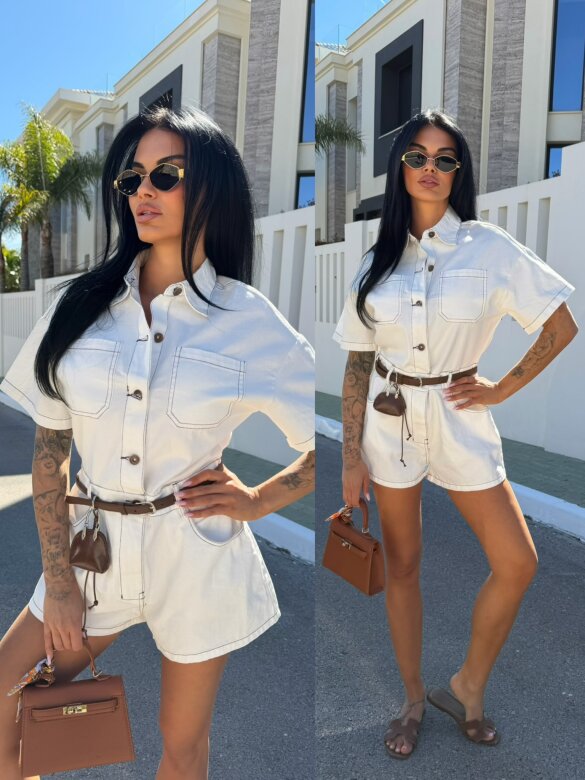 Kombinezon Viretti jeans biały