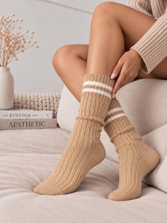 Socks Braides with cotton beige