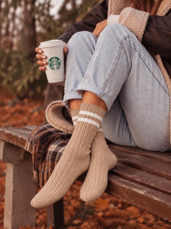 Socks Braides with cotton beige
