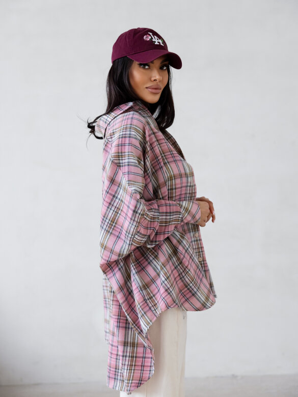 Koszula Easy Wear w kratę pudrowo-beżowa 