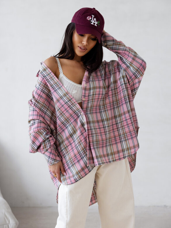 Koszula Easy Wear w kratę pudrowo-beżowa 