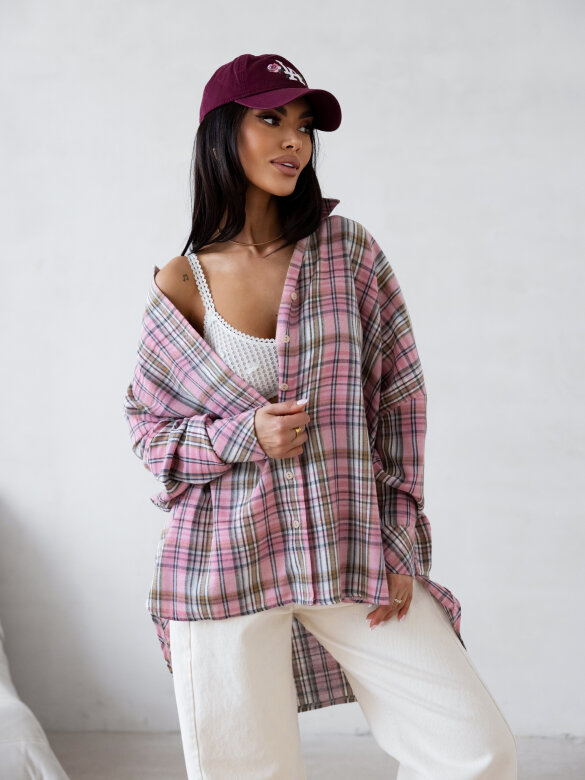 Koszula Easy Wear w kratę pudrowo-beżowa 