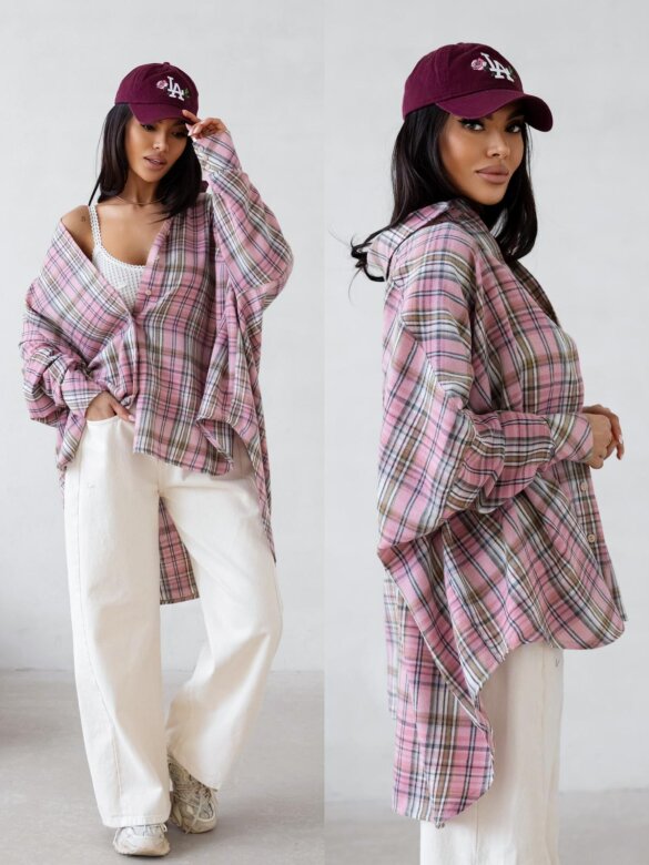 Koszula Easy Wear w kratę pudrowo-beżowa 