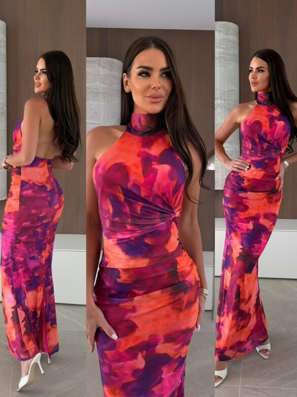 Sukienka Erie maxi różowo-pomarańczowa