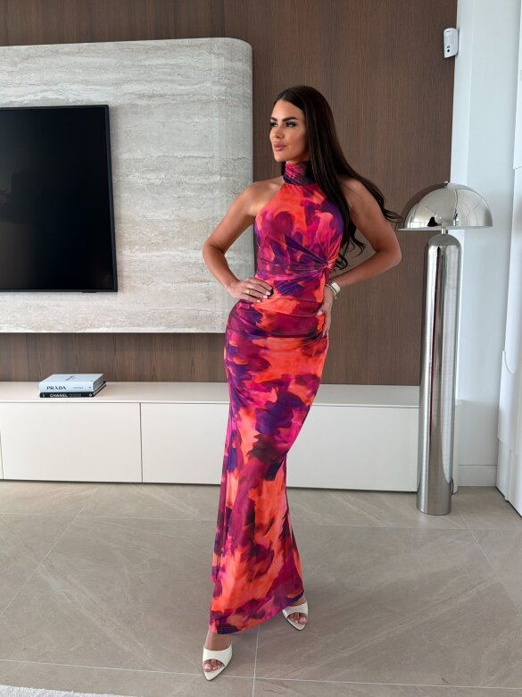 Sukienka Erie maxi różowo-pomarańczowa