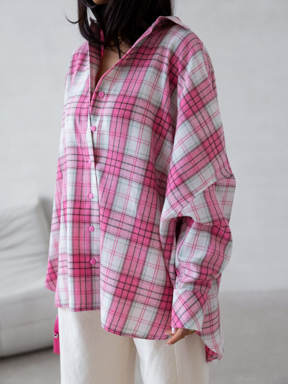 Koszula Easy Wear w kratę różowo-biała 