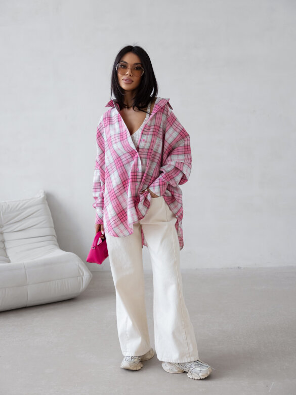 Koszula Easy Wear w kratę różowo-biała 