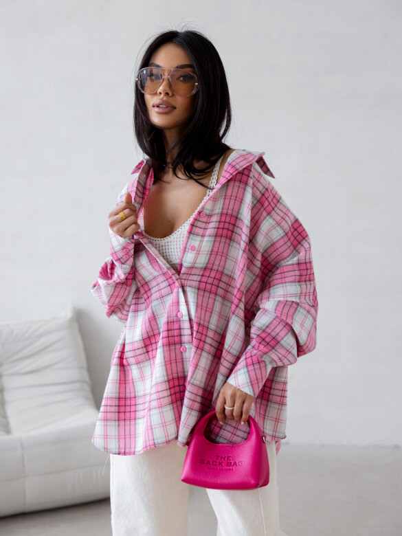 Koszula Easy Wear w kratę różowo-biała 